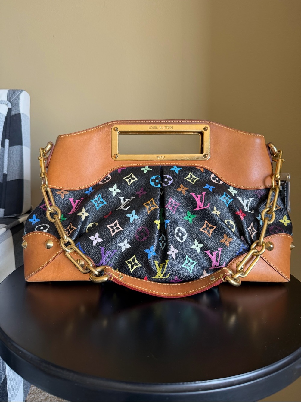 Louis Vuitton Black Murakami Judy Shoulder Bag with Vachetta Trim